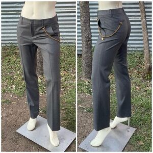 GUCCI Y2K Gray Wool Gold Chain Slacks Size 40